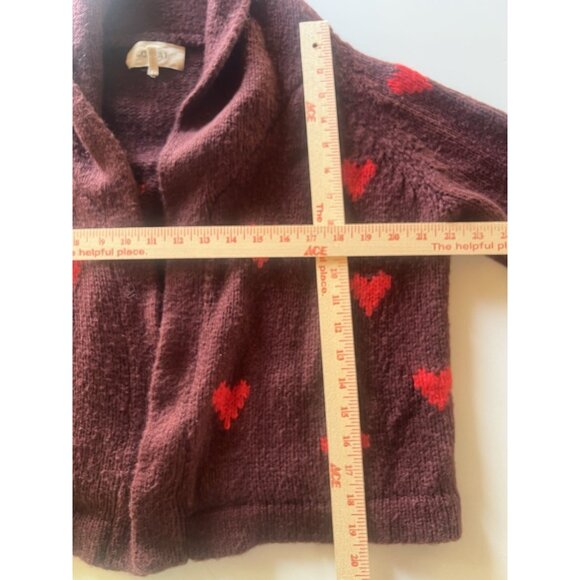THE GREAT maroon red hearts lodge cardigan wool blend shawl collar sz 1(S) Cali - Picture 5 of 8